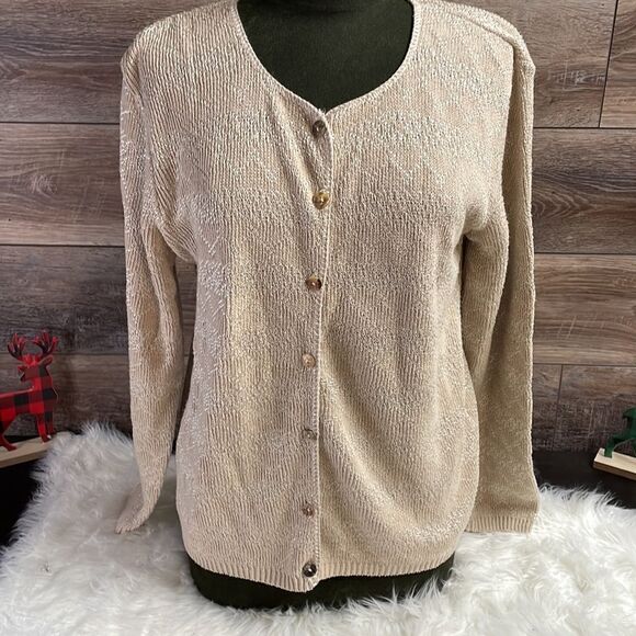 Croft & Barrow Ladies Dressy Button Up Sweater Cardigan , Size Medium, Tan - Picture 1 of 5